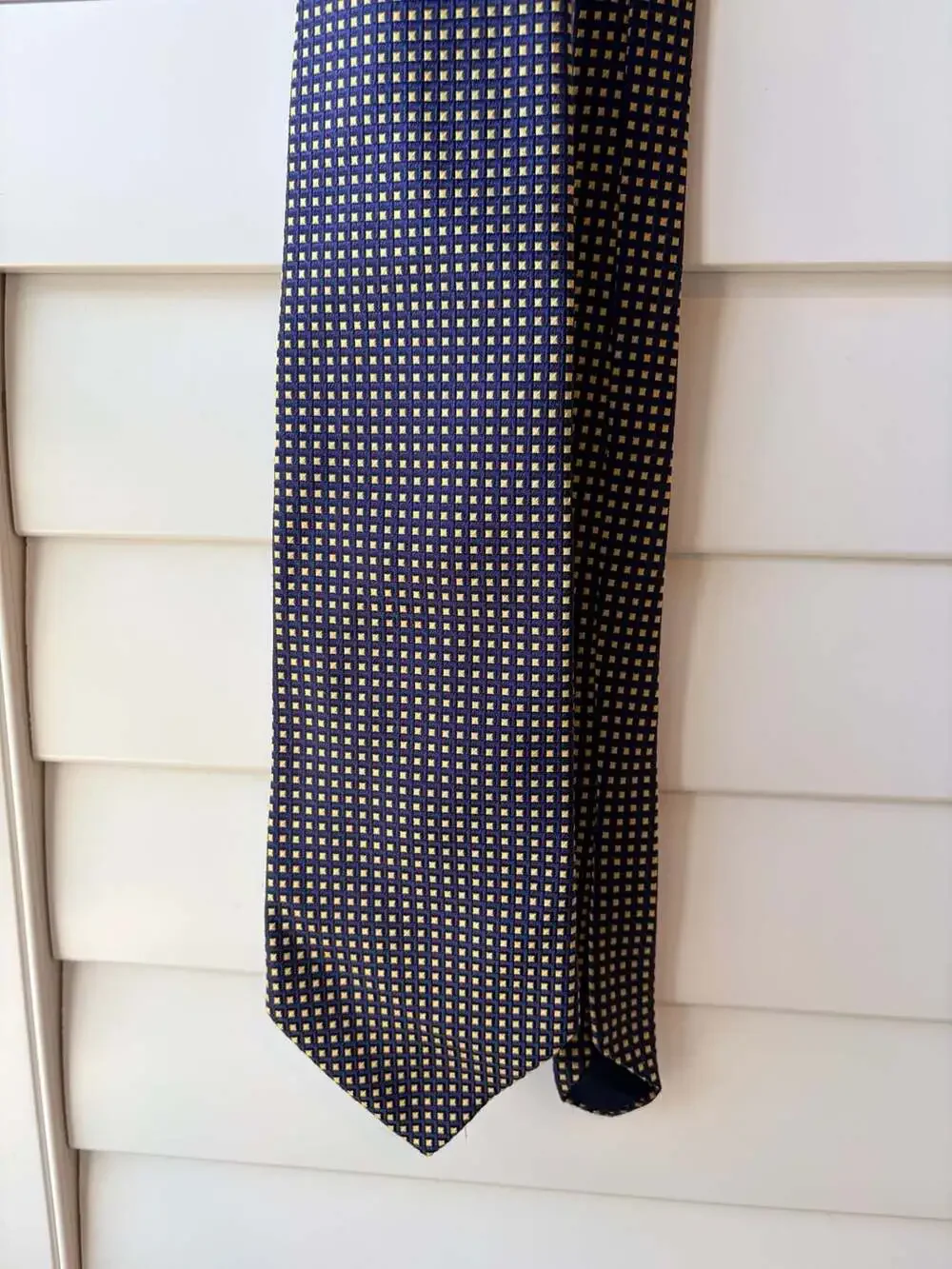 Brooks Brothers Basics Navy and Gold Geometric Square Print Pure Silk Necktie